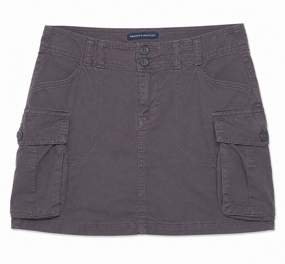 Brandy Melville Skirt Juniors Small Gray Cargo Twill Pockets Double Button